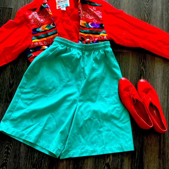Vintage Pants - Vintage 70s 80s Union Made Teal Shorts